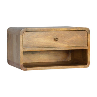 Wide Curved Floating Bedside Table - 1 Drawer 1 Shelf