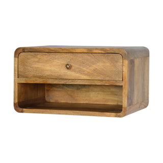 Wide Curved Floating Bedside Table - 1 Drawer 1 Shelf
