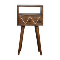 Narrow Bedside Table, Chestnut and Brass Inlay