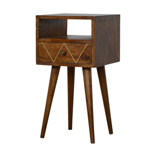 Narrow Bedside Table, Chestnut and Brass Inlay