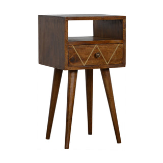 Narrow Bedside Table, Chestnut and Brass Inlay