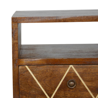 Narrow Bedside Table, Chestnut and Brass Inlay