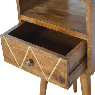 Narrow Bedside Table, Chestnut and Brass Inlay