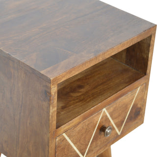 Narrow Bedside Table, Chestnut and Brass Inlay