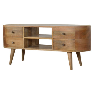 Rounded Media Unit – 4 Drawer in Oak Finish
