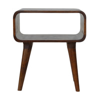 Curved Bedside Table in Chestnut Finish – Open Shelf