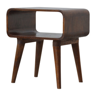 Curved Bedside Table in Chestnut Finish – Open Shelf