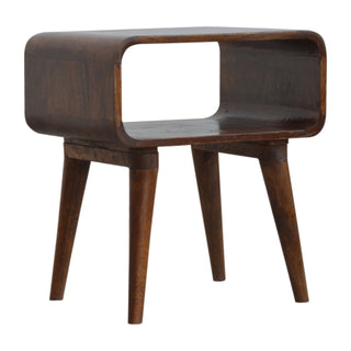 Curved Bedside Table in Chestnut Finish – Open Shelf