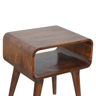 Curved Bedside Table in Chestnut Finish – Open Shelf