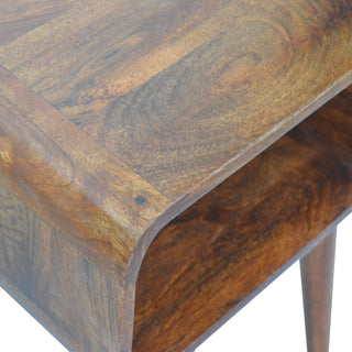 Curved Bedside Table in Chestnut Finish – Open Shelf