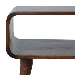 Curved Bedside Table in Chestnut Finish – Open Shelf