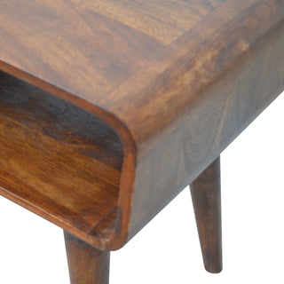 Curved Bedside Table in Chestnut Finish – Open Shelf