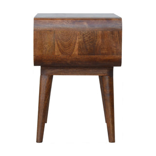 Curved Bedside Table in Chestnut Finish – Open Shelf
