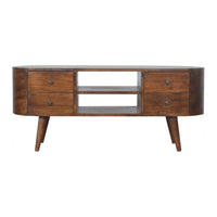 Chestnut Rounded Media Unit – 4 Drawer in Chestnut Finish
