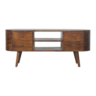 Chestnut Rounded Media Unit – 4 Drawer in Chestnut Finish