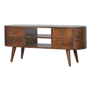 Chestnut Rounded Media Unit – 4 Drawer in Chestnut Finish