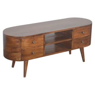 Chestnut Rounded Media Unit – 4 Drawer in Chestnut Finish