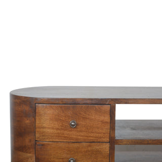 Chestnut Rounded Media Unit – 4 Drawer in Chestnut Finish