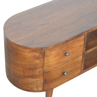 Chestnut Rounded Media Unit – 4 Drawer in Chestnut Finish