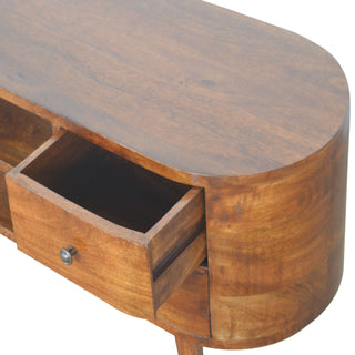 Chestnut Rounded Media Unit – 4 Drawer in Chestnut Finish