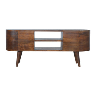 Chestnut Rounded Media Unit – 4 Drawer in Chestnut Finish