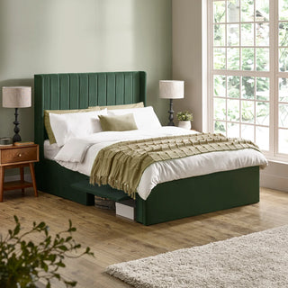 Velvet Upholstered Ottoman Bed, Bottle Green