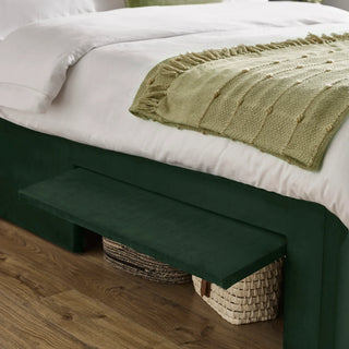 Velvet Upholstered Ottoman Bed, Bottle Green