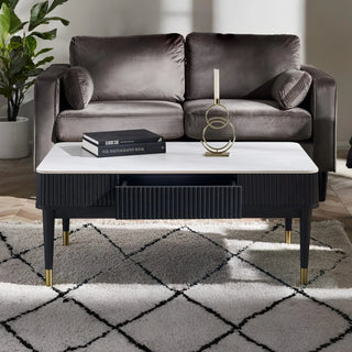 Louis Black Fluted Stone Top Coffee Table with 2 Drawers