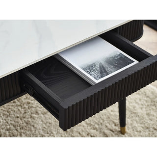 Louis Black Fluted Stone Top Coffee Table with 2 Drawers