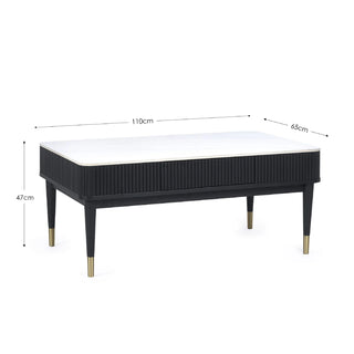 Louis Black Fluted Stone Top Coffee Table with 2 Drawers