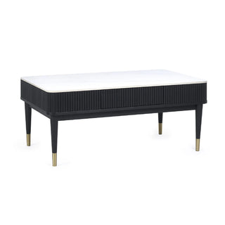 Louis Black Fluted Stone Top Coffee Table with 2 Drawers