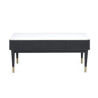 Louis Black Fluted Stone Top Coffee Table with 2 Drawers