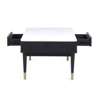 Louis Black Fluted Stone Top Coffee Table with 2 Drawers