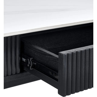 Louis Black Fluted Stone Top Coffee Table with 2 Drawers