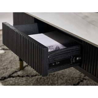 Louis Black Fluted Stone Top Coffee Table with 2 Drawers