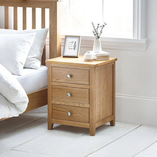 Mallory Oak 3 Drawer Bedside Tables – Set of 2
