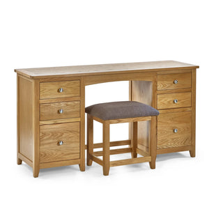 Mallory Twin Pedestal Dressing Table + Stool Set - Oak Wood