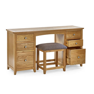 Mallory Twin Pedestal Dressing Table + Stool Set - Oak Wood