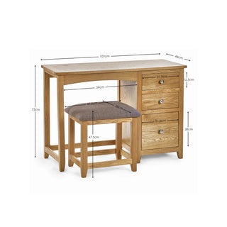 Mallory Single Dressing Table & Stool Set, Oak Wood