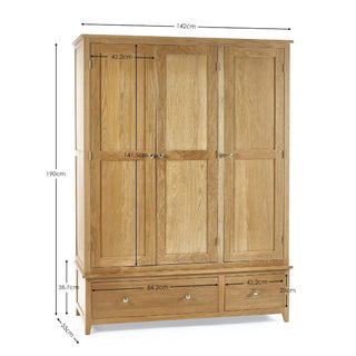 Mallory 3 Door Wardrobe, Oak Wood