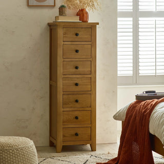 Marlborough 7 Drawer Narrow Chest – Oak Wood