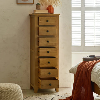 Marlborough 7 Drawer Narrow Chest – Oak Wood