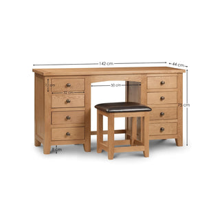 Marlborough Twin Pedestal Dressing Table, Oak Wood