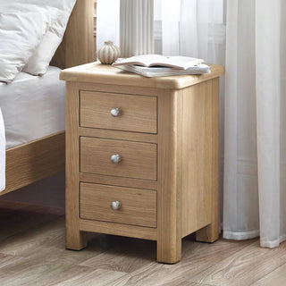 Set of 2 Memphis 3 Drawer Bedside Table, Oak Wood