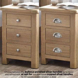 Set of 2 Memphis 3 Drawer Bedside Table, Oak Wood
