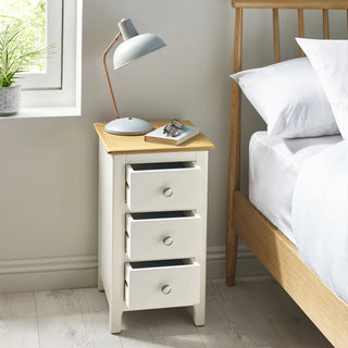 Set of 2 Somerset 3 Drawer Bedside Tables, White and Oak
