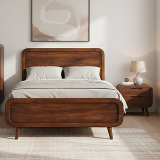 Solid Mango Wood Double Bed in Walnut Finish