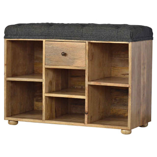 Black Tweed Shoe Storage Bench – Mango Wood